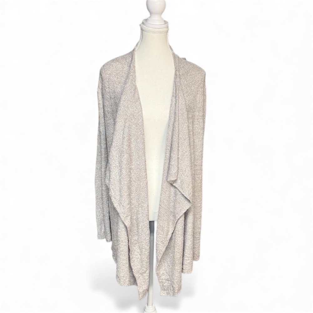 Elegant Light Grey Open-Front Women's Sweater